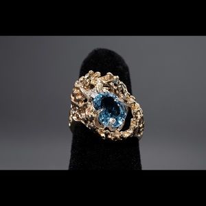 Blue Topaz Fish and 14k Gold Ring